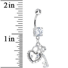 Load image into Gallery viewer, Clear Gem Key to Unlock My Heart Dangle Belly Ring
