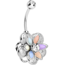 Load image into Gallery viewer, Multi Clear Gem Bursting Blossom Flower Belly Ring
