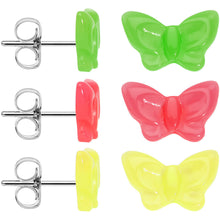 Load image into Gallery viewer, 14mm Acrylic Neon Butterfly Stud Earring Set
