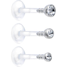 Load image into Gallery viewer, 16G 5/16 Clear Gem Bioplast Triple Forward Helix Barbell 3 Pack Set
