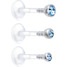 Load image into Gallery viewer, 16G 5/16 Aqua Gem Bioplast Triple Forward Helix Barbell 3 Pack Set

