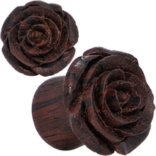 Load image into Gallery viewer, 1/2 Organic Rengas Wood Cherry Rosebud Hand Carved Plug Set

