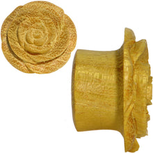 Load image into Gallery viewer, 7/8 Organic Jackfruit Wood Yellow Rosebud Hand Carved Plug Set
