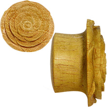 Load image into Gallery viewer, 1 inch Organic Jackfruit Wood Yellow Rosebud Hand Carved Plug Set
