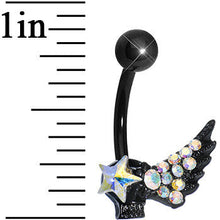 Load image into Gallery viewer, Aurora Gem Rock Star Shimmering Wing Black Skull Belly Ring
