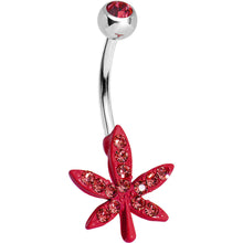 Load image into Gallery viewer, Red Gem Glittering Ganja Leaf Belly Ring
