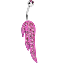 Load image into Gallery viewer, Pink Gem Glimmering Singular Angel Wing Belly Ring
