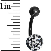 Load image into Gallery viewer, Clear Gem Paved Black La Luna and Clear Star Belly Ring

