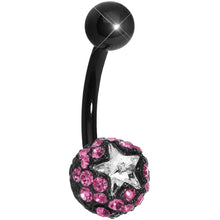 Load image into Gallery viewer, Pink Gem Paved Black La Luna and Clear Star Belly Ring
