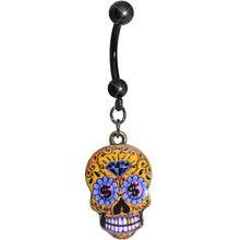 Load image into Gallery viewer, Bling is the Thing Sugar Skull Dangle Belly Ring
