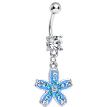 Load image into Gallery viewer, Clear Gem Sparkling Paved Aqua Star Flower Dangle Belly Ring
