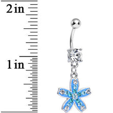 Load image into Gallery viewer, Clear Gem Sparkling Paved Aqua Star Flower Dangle Belly Ring

