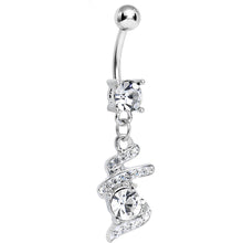 Load image into Gallery viewer, Clear Gem Falling Waters Swirl Drop Dangle Belly Ring
