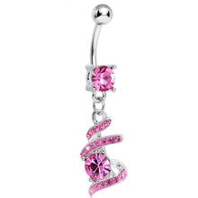 Load image into Gallery viewer, Pink Gem Falling Waters Swirl Drop Dangle Belly Ring
