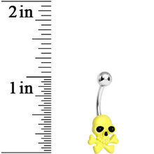 Load image into Gallery viewer, Yellow Neon Cheerful Skull and Crossbones Belly Ring
