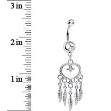 Load image into Gallery viewer, Clear Gem Heart Full of Dreamcatcher Dangle Belly Ring
