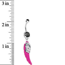 Load image into Gallery viewer, Black Gem On the Pink Wing of an Angel Dangle Belly Ring
