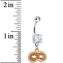 Load image into Gallery viewer, Clear Gem Leopard Print Masquerade Mask Dangle Belly Ring
