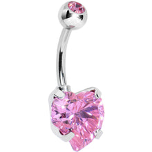 Load image into Gallery viewer, Rose Pink Crystal Heart Belly Ring Created with Crystals

