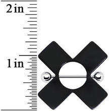 Load image into Gallery viewer, 14G Black Acrylic X Nipple Shield Set
