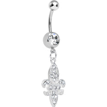 Load image into Gallery viewer, Clear Gem Paved Fleur de Lis Dangle Belly Ring
