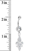 Load image into Gallery viewer, Clear Gem Paved Fleur de Lis Dangle Belly Ring
