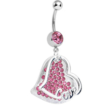 Load image into Gallery viewer, Pink Gem Paved Love Heart Dangle Belly Ring
