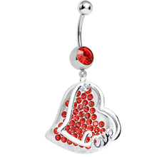Load image into Gallery viewer, Red Gem Paved Love Heart Dangle Belly Ring
