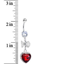 Load image into Gallery viewer, Clear Gem Queen Ruby Red Heart and Bowtie Dangle Belly Ring
