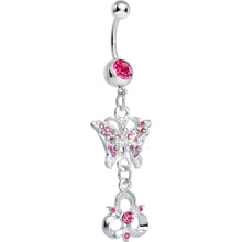 Load image into Gallery viewer, Pink Gem Butterfly and Trinity Knot Dangle Belly Ring
