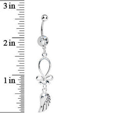 Load image into Gallery viewer, Clear Gem Bowtie and Angel Wing Dangle Belly Ring
