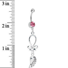 Load image into Gallery viewer, Pink Gem Bowtie with Angel Wing Dangle Belly Ring
