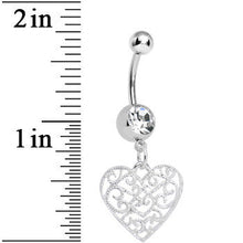 Load image into Gallery viewer, Clear Gem Filigree Heart Dangle Belly Ring
