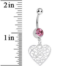 Load image into Gallery viewer, Pink Gem Filigree Heart Dangle Belly Ring
