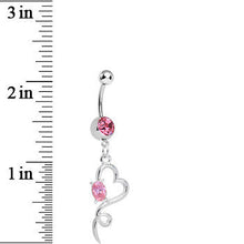 Load image into Gallery viewer, Pink Gem Opening Hollow Heart Twist Dangle Belly Ring
