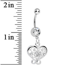 Load image into Gallery viewer, Crystalline Gem Opulent Scrolled Heart Dangle Belly Ring
