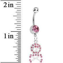 Load image into Gallery viewer, Pink Gem Glam Skull and Crossbones Dangle Belly Ring
