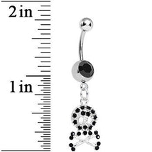 Load image into Gallery viewer, Black Gem Glam Skull and Crossbones Dangle Belly Ring
