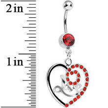 Load image into Gallery viewer, Red Gem Gleaming Love Heart Dangle Belly Ring
