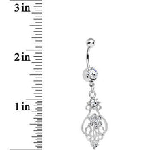 Load image into Gallery viewer, Crystalline Gem Ensnared in Roots Flower Dangle Belly Ring
