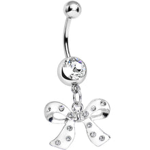 Load image into Gallery viewer, Crystalline Gem Polka Dotted Girly Bow Dangle Belly Ring
