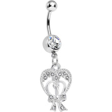 Load image into Gallery viewer, Crystalline Gem Love Tied in a Bow Heart Dangle Belly Ring
