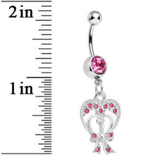 Load image into Gallery viewer, Pink Gem Love Tied in a Bow Heart Dangle Belly Ring
