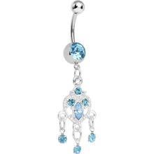 Load image into Gallery viewer, Aqua Gem Chandelier Heart Dangle Belly Ring

