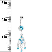 Load image into Gallery viewer, Aqua Gem Chandelier Heart Dangle Belly Ring

