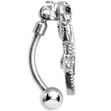 Load image into Gallery viewer, Clear Gem White Striped Roaming Lizard Top Mount Belly Ring
