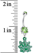 Load image into Gallery viewer, Green Gem Sparkle Like a Ganja Leaf Dangle Belly Ring
