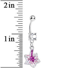Load image into Gallery viewer, Crystalline Pink Gem Paved Layered Star of David Dangle Belly Ring
