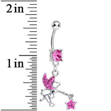 Load image into Gallery viewer, Pink Gem Chasing a Star Fairy Dangle Belly Ring
