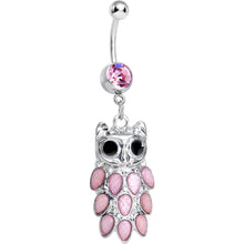 Load image into Gallery viewer, Pink Gem Dressed Up Owl Dangle Belly Ring
